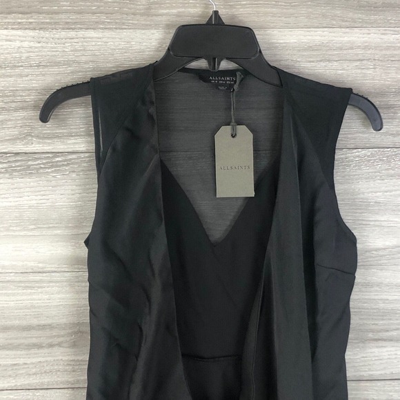 ALLSAINTS Anika Dress In Black V Neck LBD Size 4 Four $268 - Picture 6 of 12